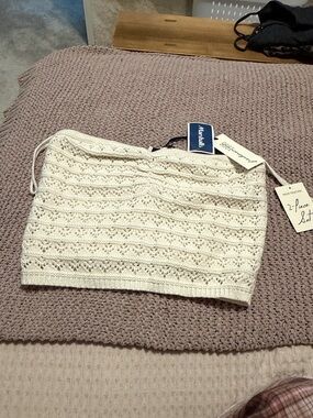 Shelby & Palmer Cream Crochet Knit Strapless Tube Top
